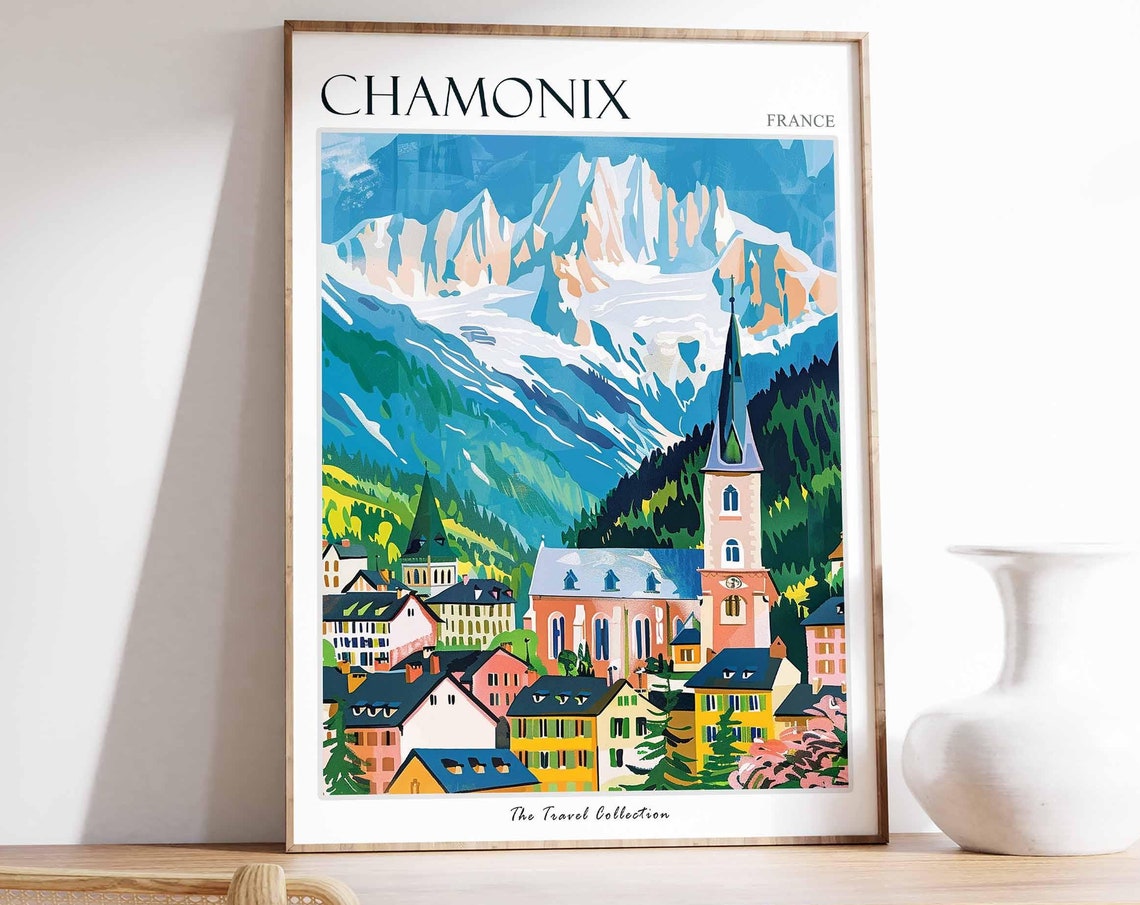 Chamonix Poster France Travel Print French Decor Europe Travel Poster European Wall Art Ski Print Chamonix Travel Poster
