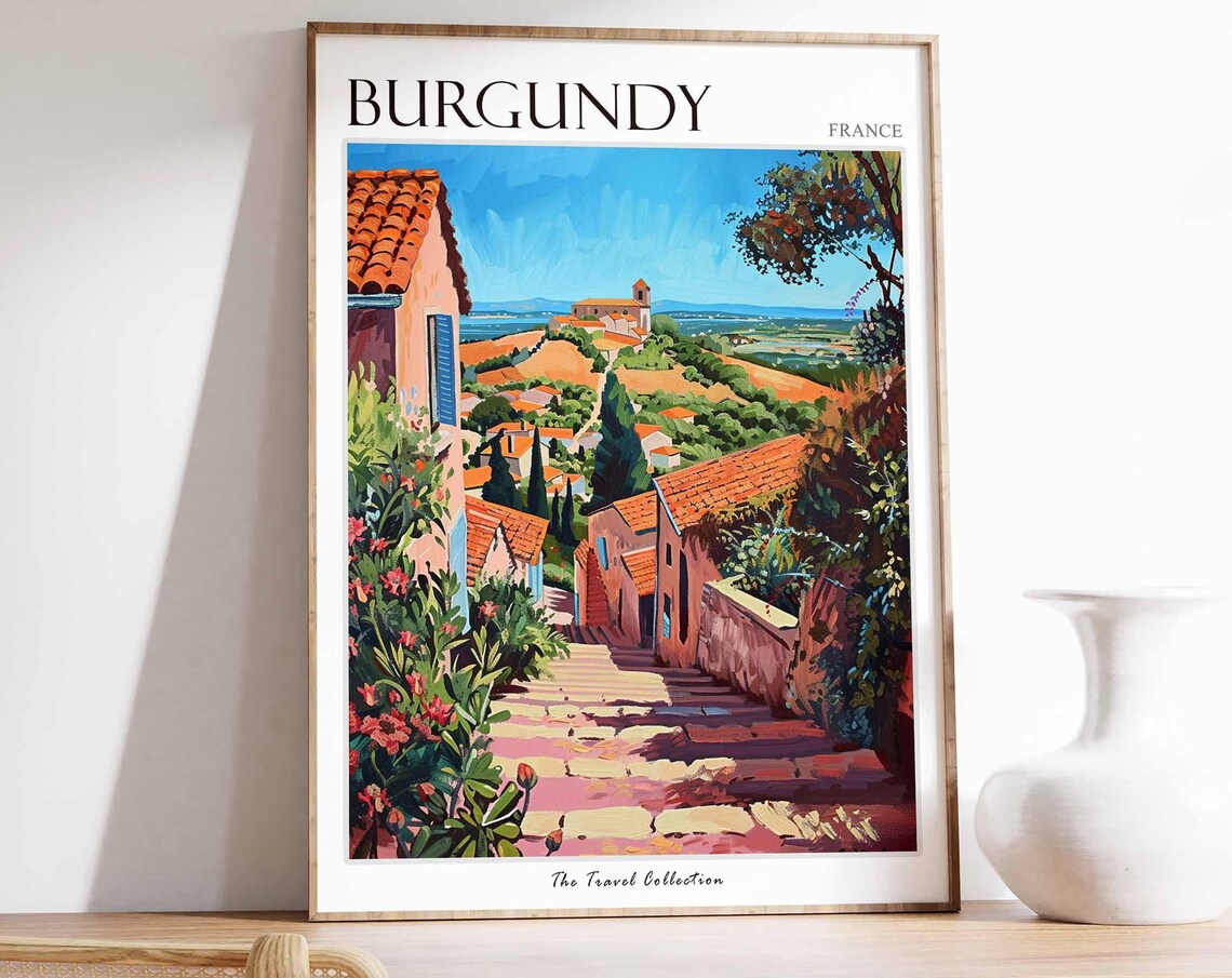Burgundy France Stone Steps Village Lane Terracotta Houses Poster