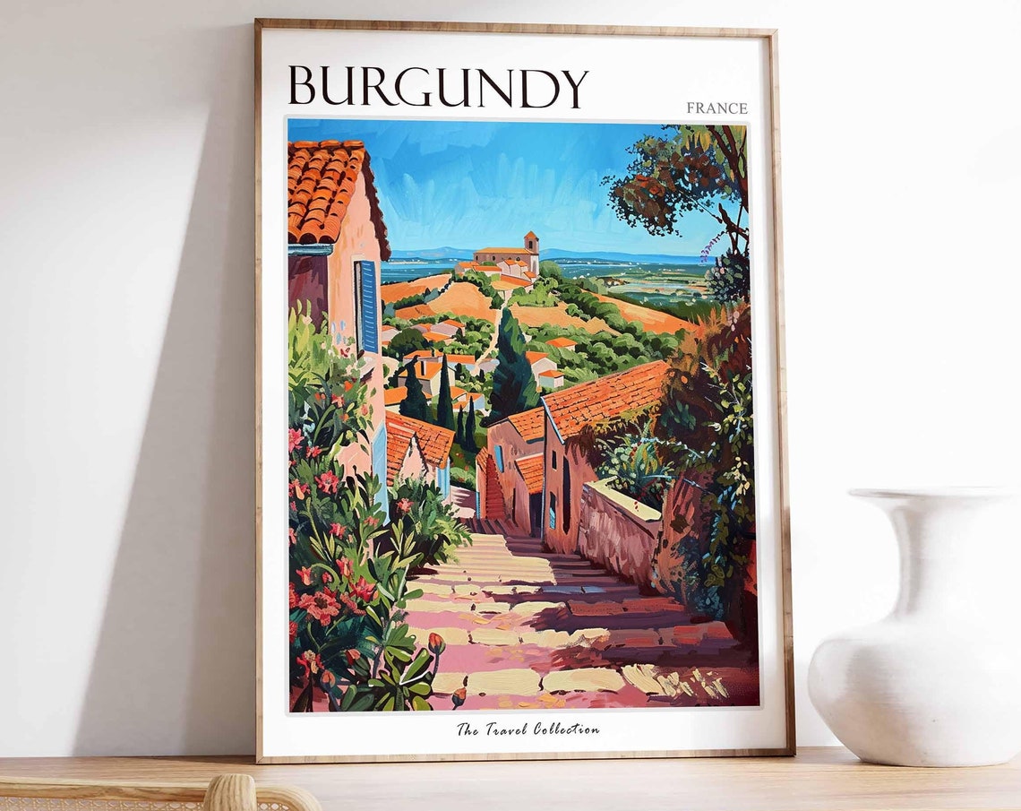 Burgundy Poster France Travel Print French Decor Europe Travel Poster European Wall Art Burgundy Gift Burgundy Travel Poster