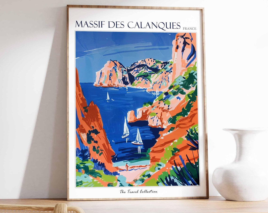 Massif Des Calanques Poster France Travel Print French Decor Europe Travel Poster European Wall Art Massif Des Calanques Travel Poster
