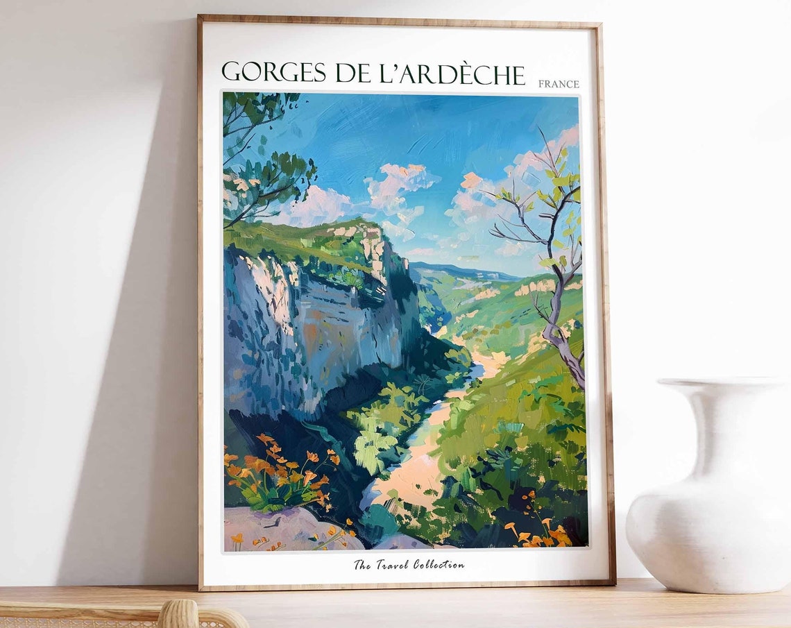 Gorges De L'Ardeche France Deep Canyon Wildflowers Travel Poster