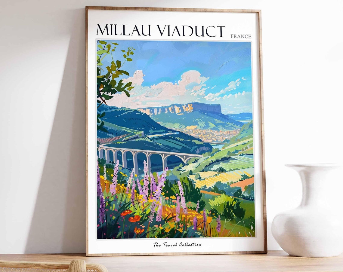 Viaduc De Millau Poster France Travel Print French Decor Europe Travel Poster European Wall Art Viaduc De Millau Travel Poster