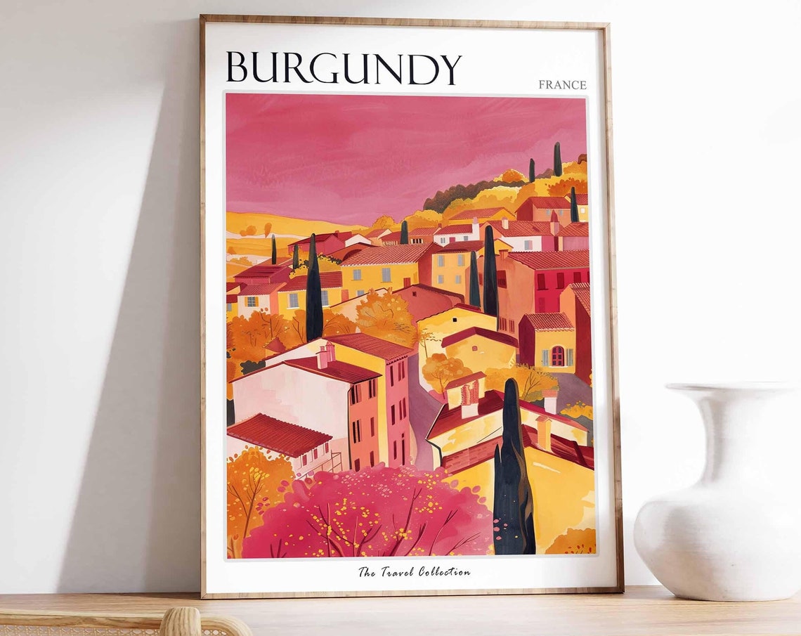 Burgundy Poster France Travel Print French Decor Europe Travel Poster European Wall Art Burgundy Gift Burgundy Travel Poster