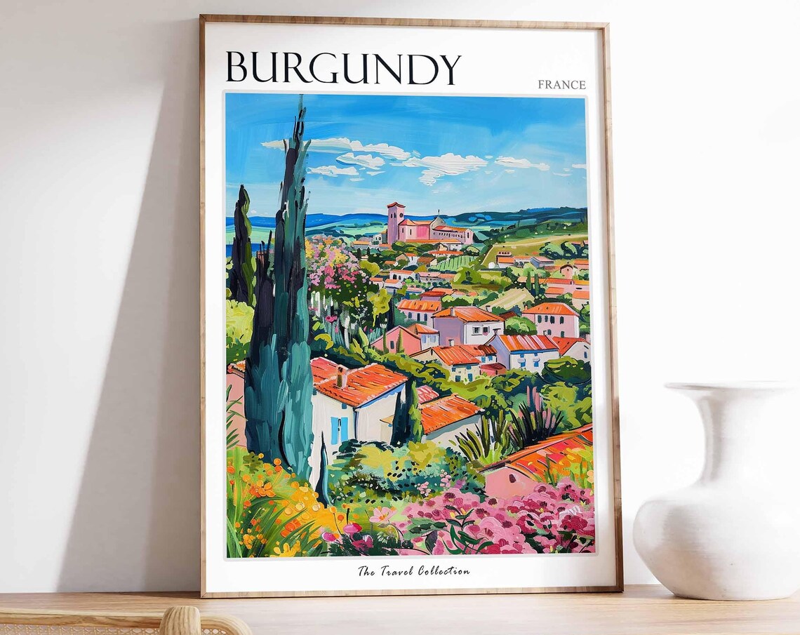 Burgundy France Village Panorama Cypress Trees Spring Poster