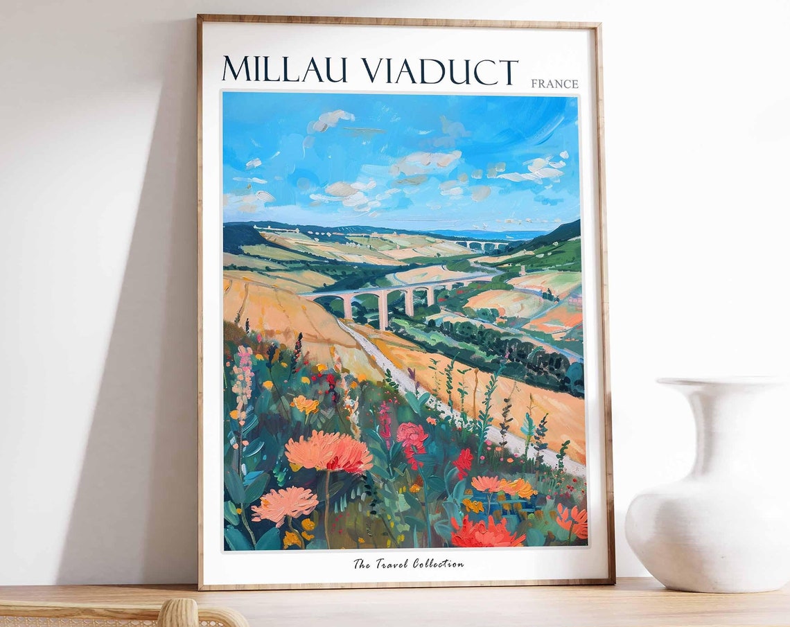 Viaduc De Millau Poster France Travel Print French Decor Europe Travel Poster European Wall Art Viaduc De Millau Travel Poster