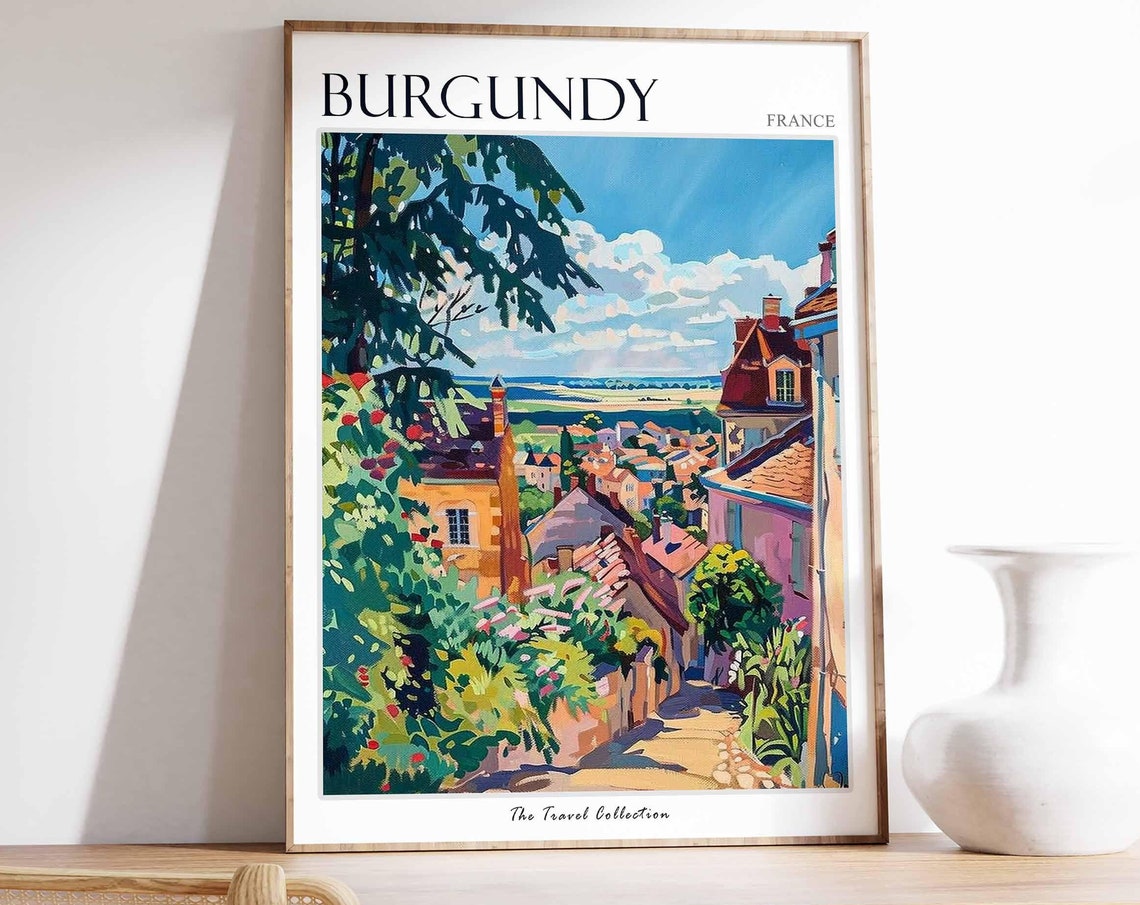 Burgundy Poster France Travel Print French Decor Europe Travel Poster European Wall Art Burgundy Gift Burgundy Travel Poster