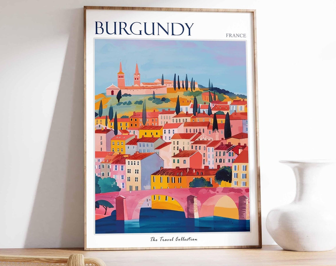 Burgundy Poster France Travel Print French Decor Europe Travel Poster European Wall Art Burgundy Gift Burgundy Travel Poster