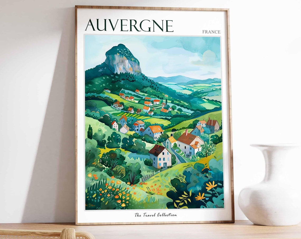 Auvergne Poster France Travel Print French Decor Europe Travel Poster European Wall Art Auvergne Gift Auvergne Travel Poster