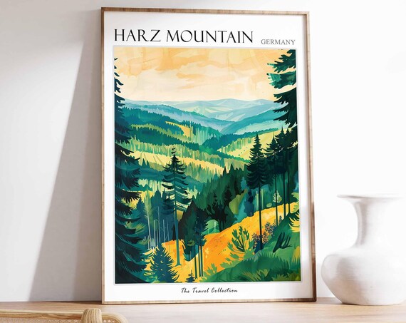 Harz Mountain Poster Germany Travel Print German Decor Europe Travel Poster European Wall Art Harz Mountain Travel Poster