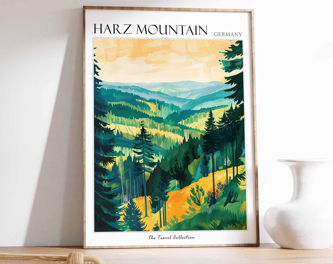 Harz Mountain Germany Forest Watercolor Landscape Travel Poster