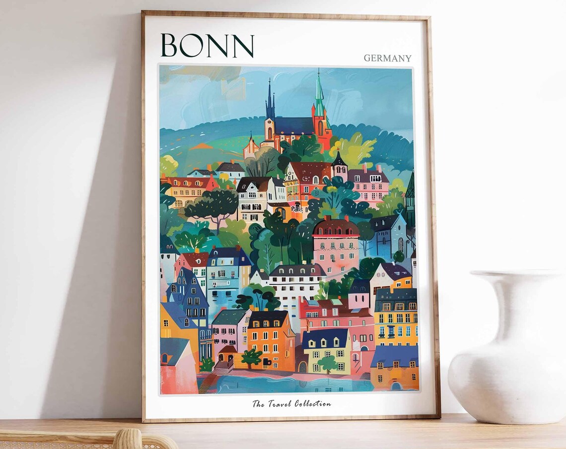 Bonn Germany Colorful Hillside Old Town Church Spires Poster