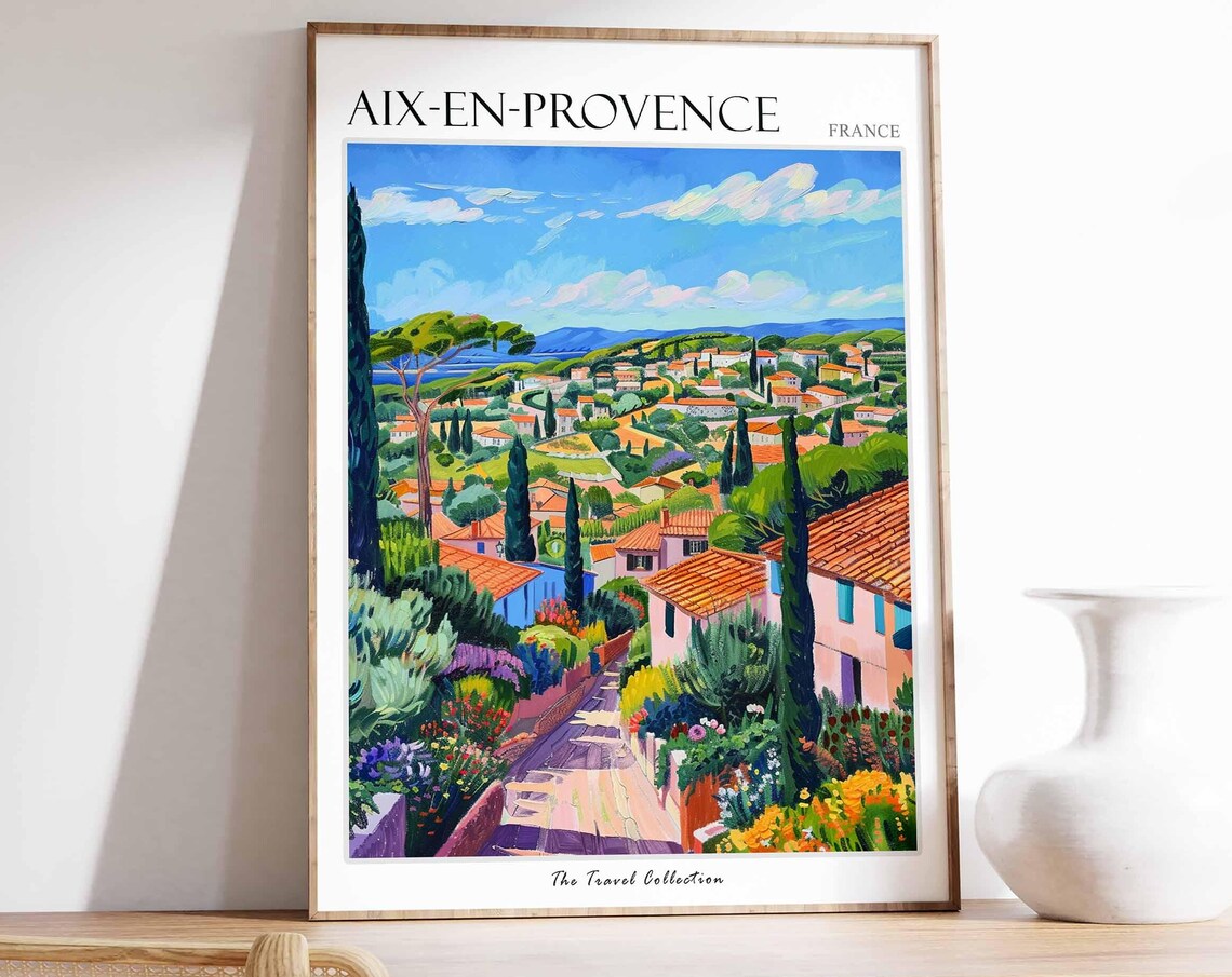 Aix-en-Provence France Colorful Countryside Painted Travel Poster