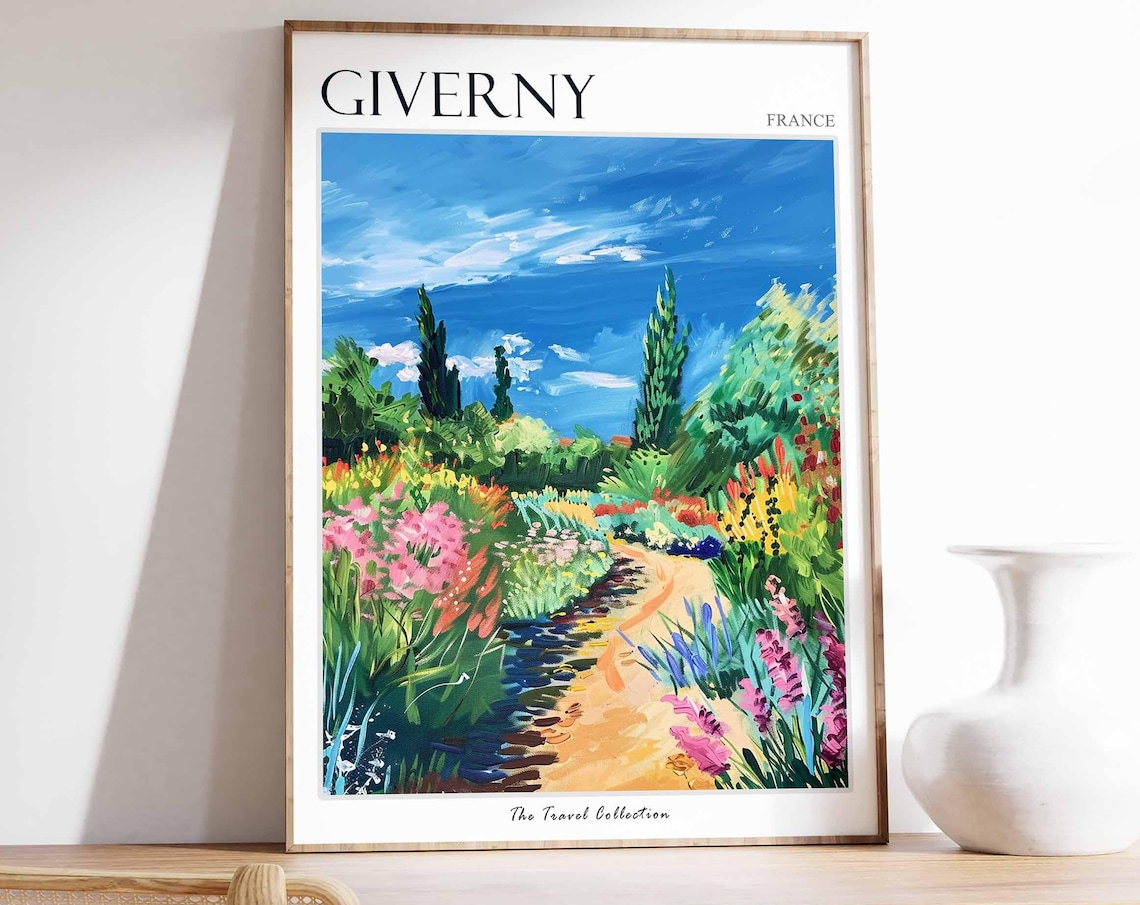 Giverny France Wildflower Meadow Path Blue Sky Travel Poster