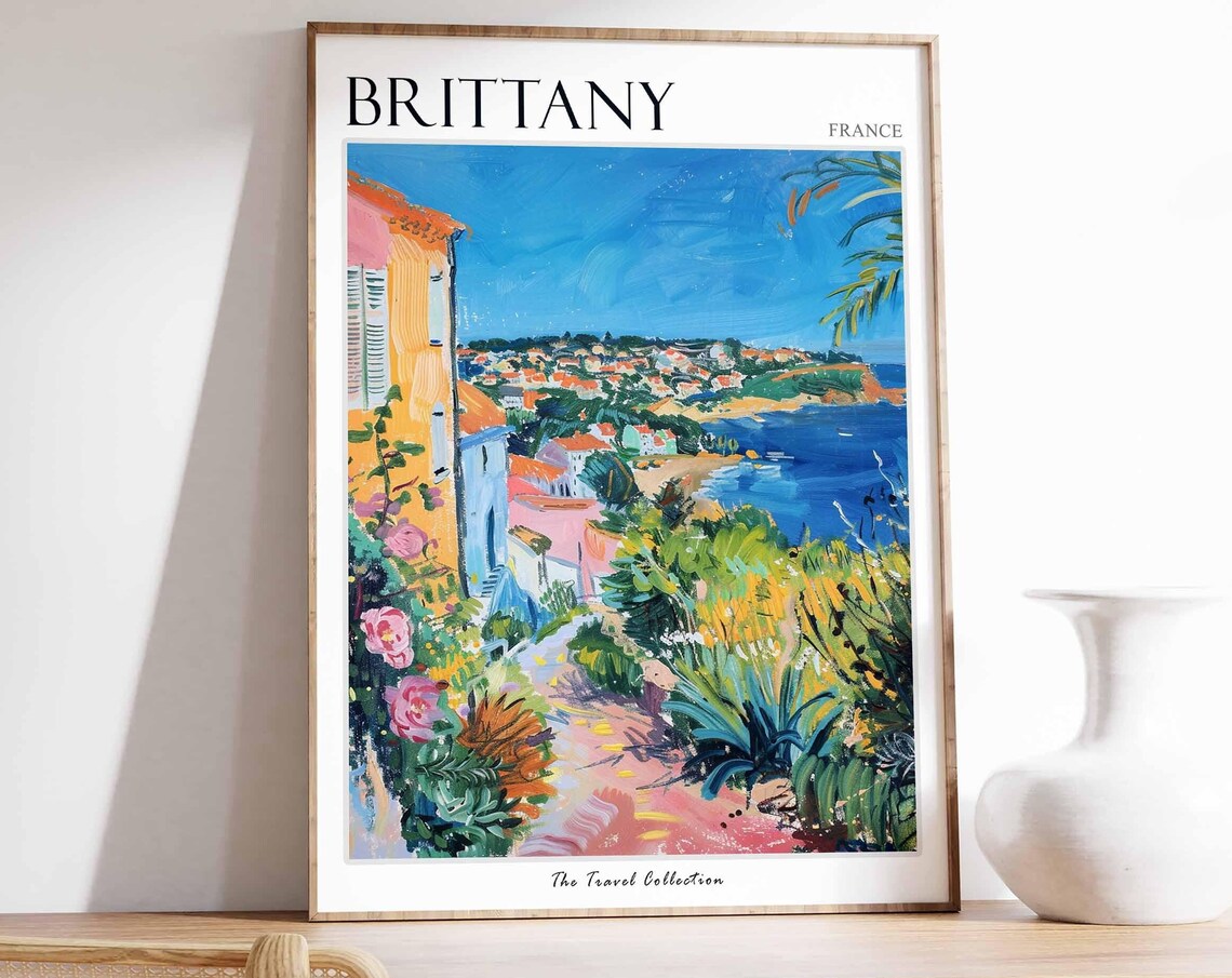 Brittany France Garden Overlook Coastal Town Headland Poster