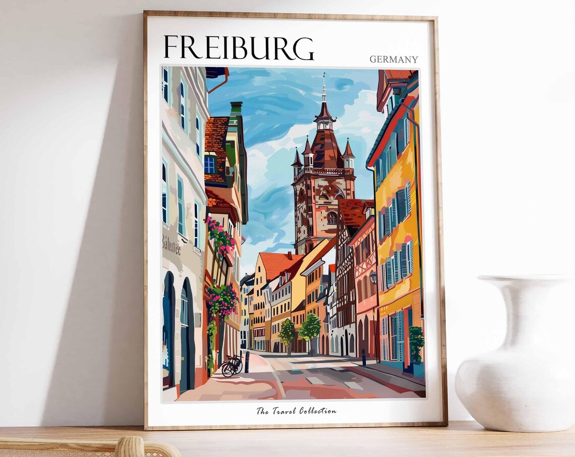 Freiburg Germany Old Town Street Colorful Architecture Travel Poster