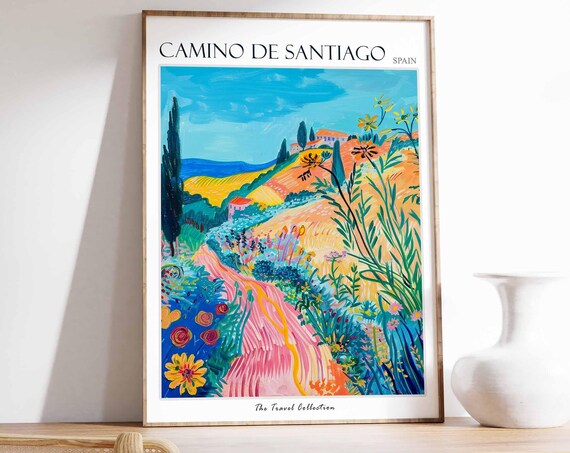Camino De Santiago Travel Poster, Spain Pilgrimage Route