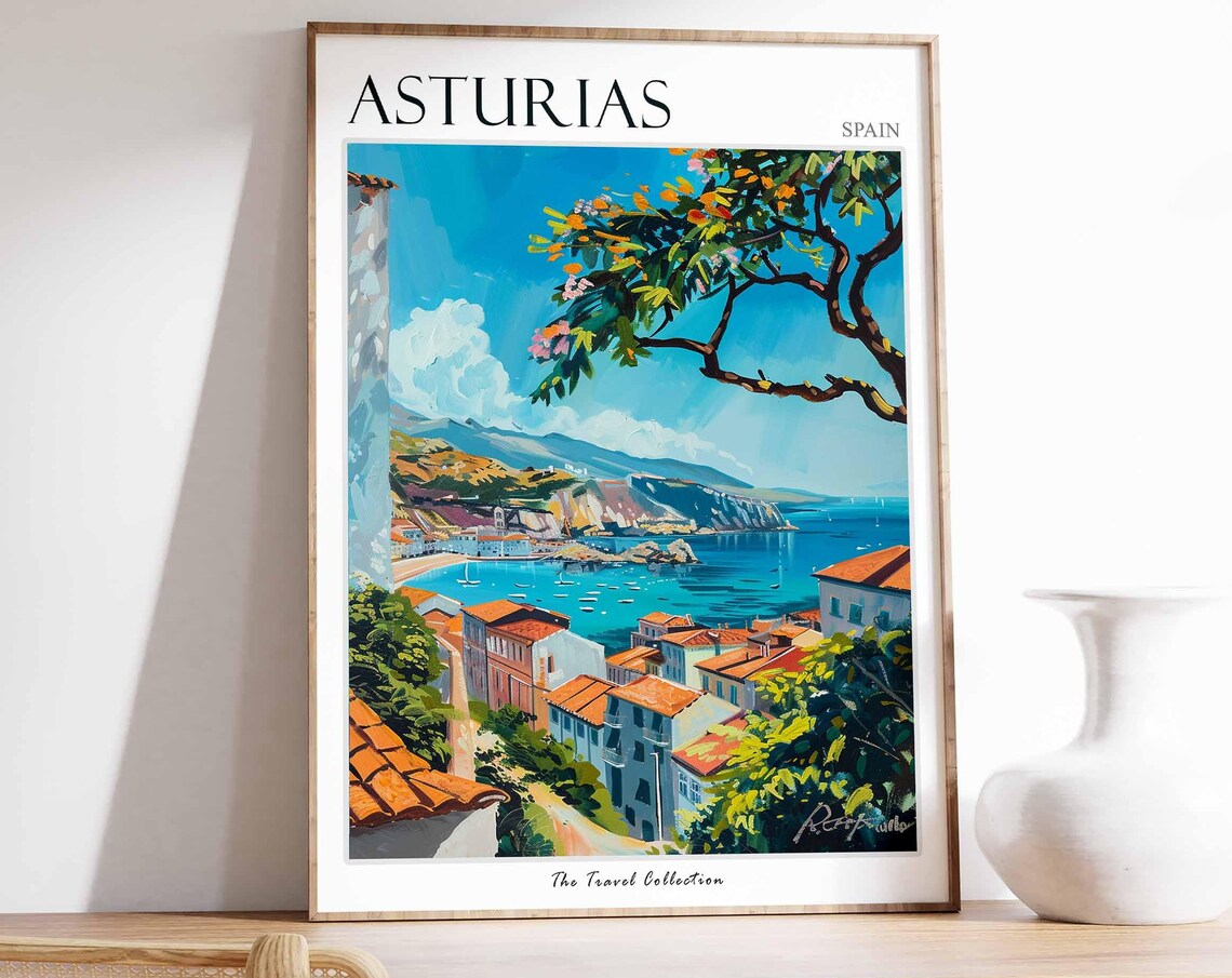 Asturias Travel Poster, Spanish Decor Wall Art