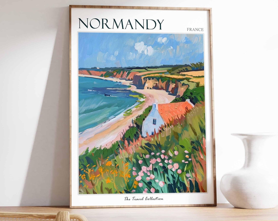 Normandy Poster France Travel Print French Decor Europe Travel Poster European Wall Art Normandy Gift Normandy Travel Poster