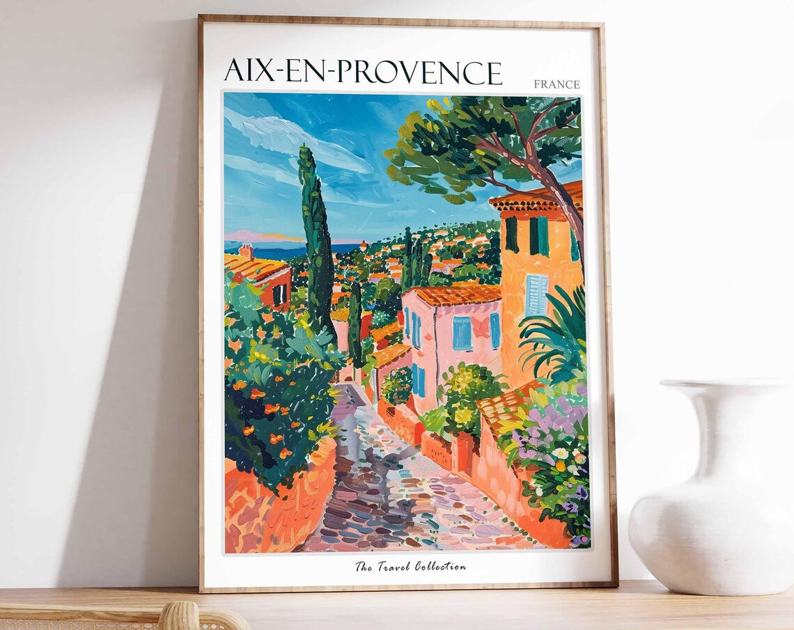 Aix-en-Provence France Old Town Cobblestone Street Travel Poster