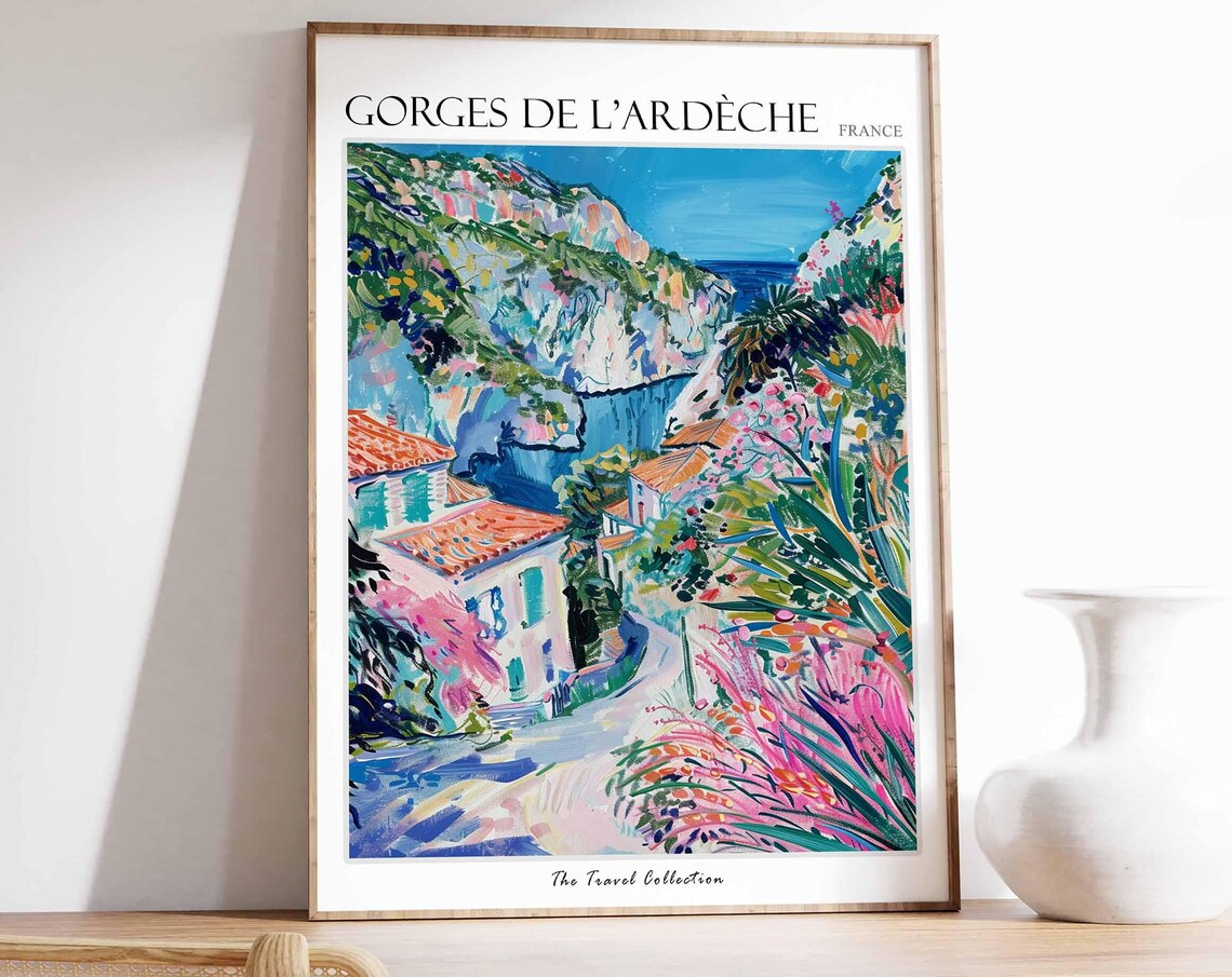 Gorges De L'Ardeche France Village Street Sea Glimpse Travel Poster
