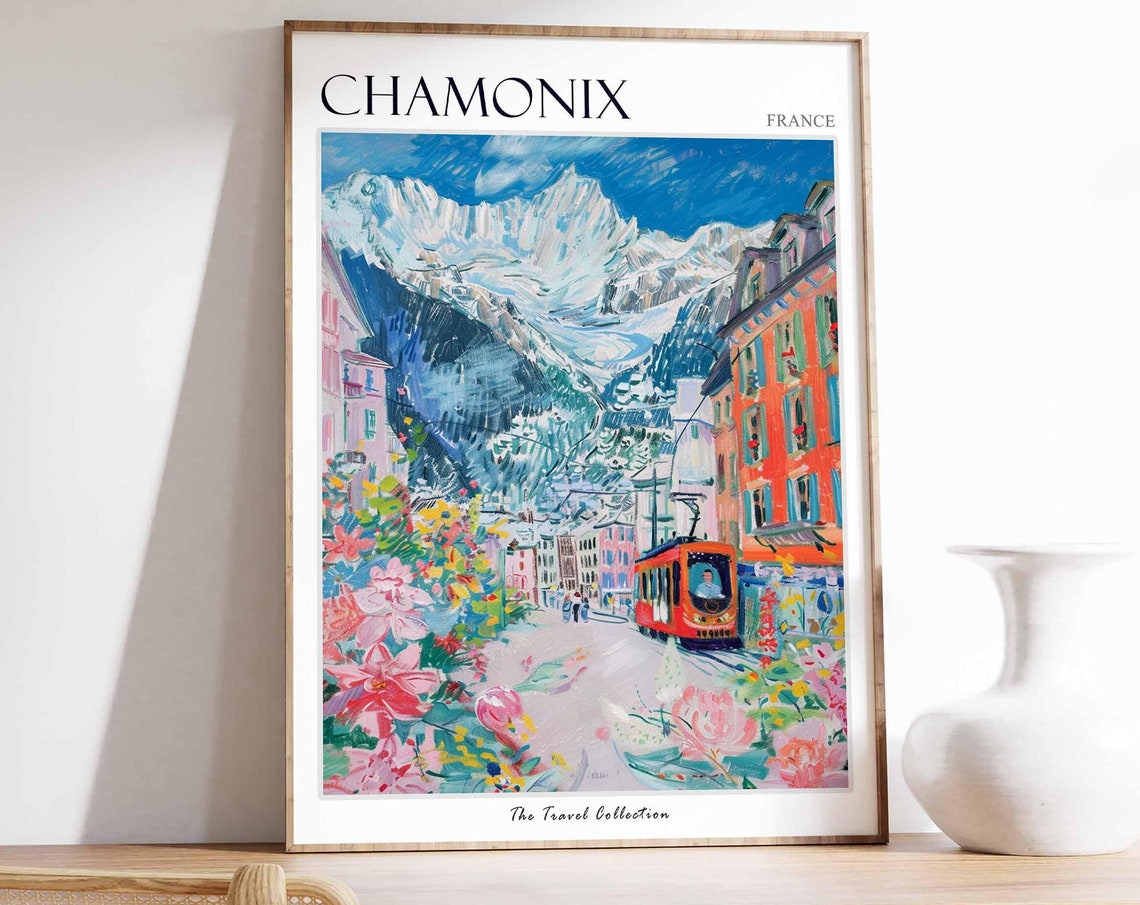 Chamonix Poster France Travel Print French Decor Europe Travel Poster European Wall Art Ski Print Chamonix Travel Poster