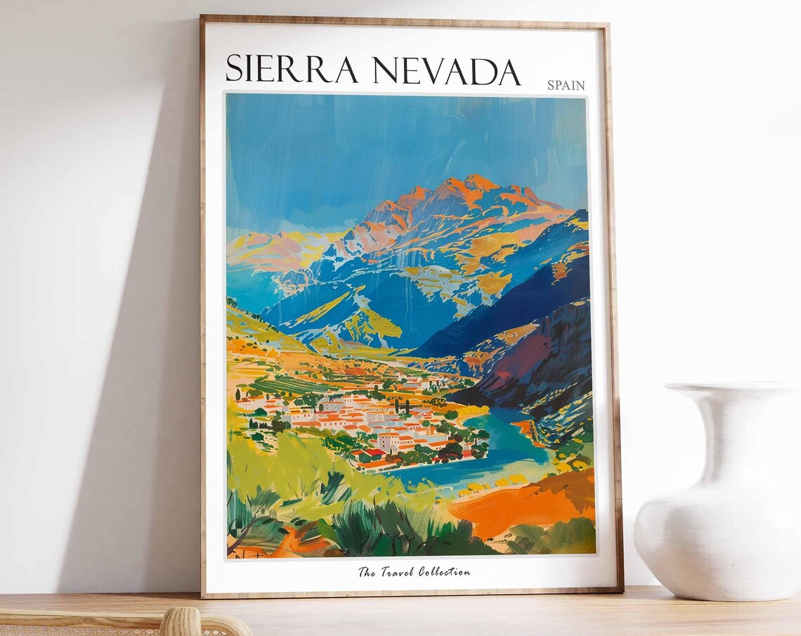 Sierra Nevada Spain Mountain Peaks Painted Colorful Travel Poster