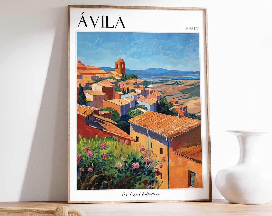 Avila Spain Castilian Old Town Rooftops Painted Travel Poster