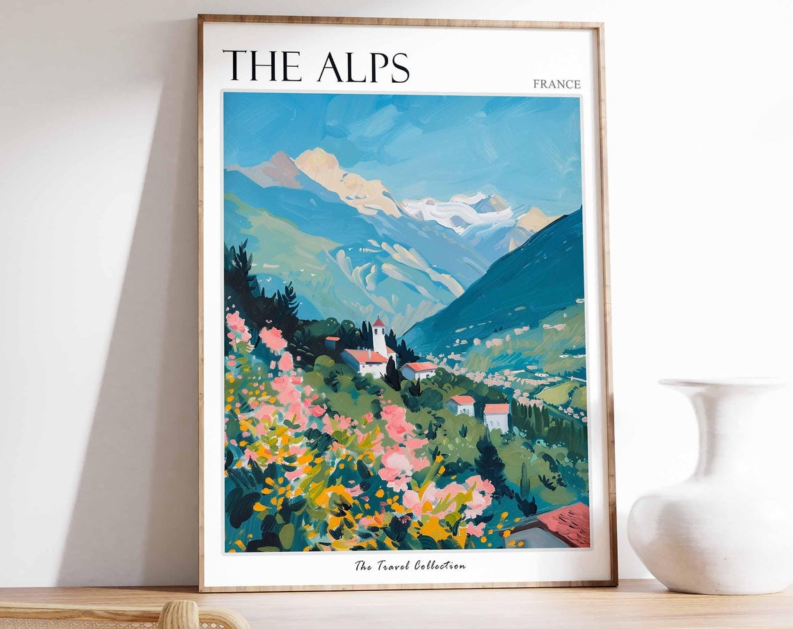 The Alps Poster France Travel Print French Decor Europe Travel Poster European Wall Art Mountain Print The Alps Travel Poster