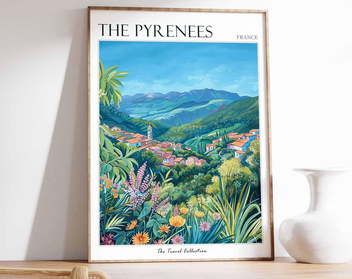 The Pyrenees Poster France Travel Print French Decor Europe Travel Poster European Wall Art Mountain Print The Pyrenees Travel Poster