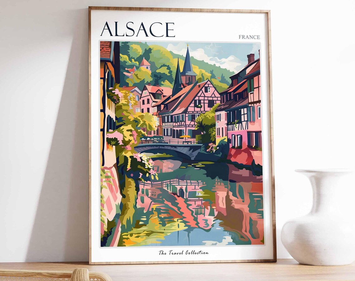 Alsace France Half Timbered Canal Village Riverside View Poster