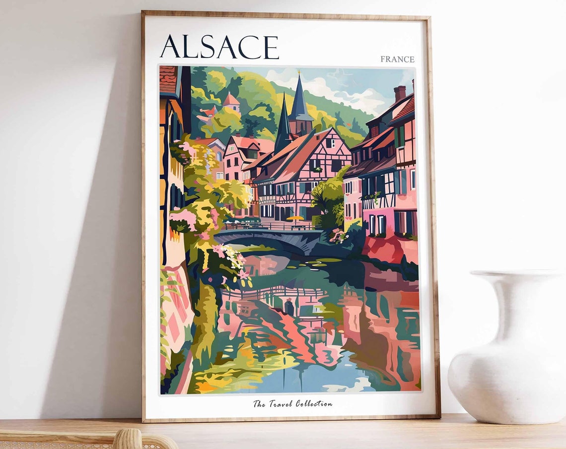 Alsace Poster France Travel Print French Decor Europe Travel Poster European Wall Art Botanical Print Alsace Travel Poster