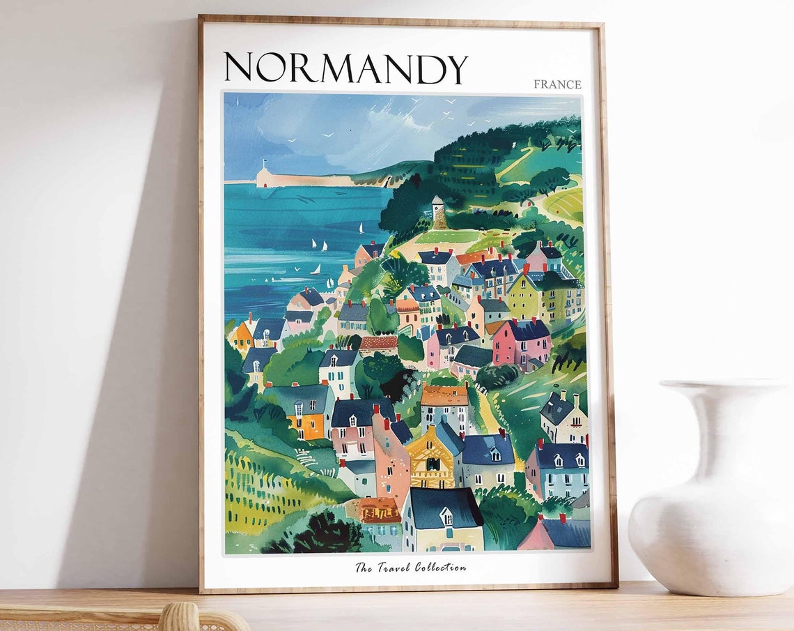 Normandy Poster France Travel Print French Decor Europe Travel Poster European Wall Art Normandy Gift Normandy Travel Poster