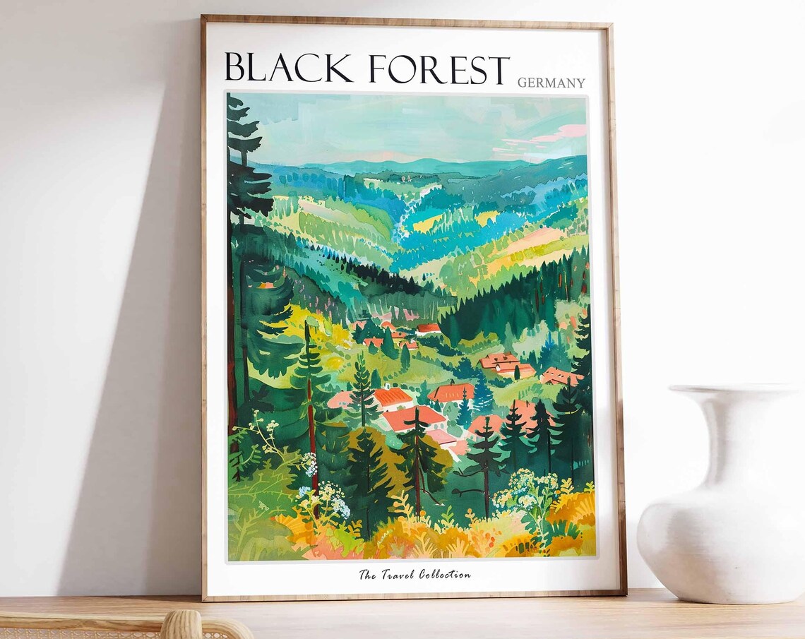 Black Forest Germany Watercolor Hills Forest Village Travel Poster