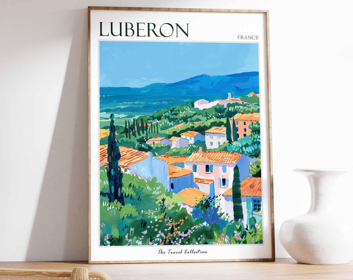 Luberon Hillside Village With Cypress Trees And Blue Roofs Poster