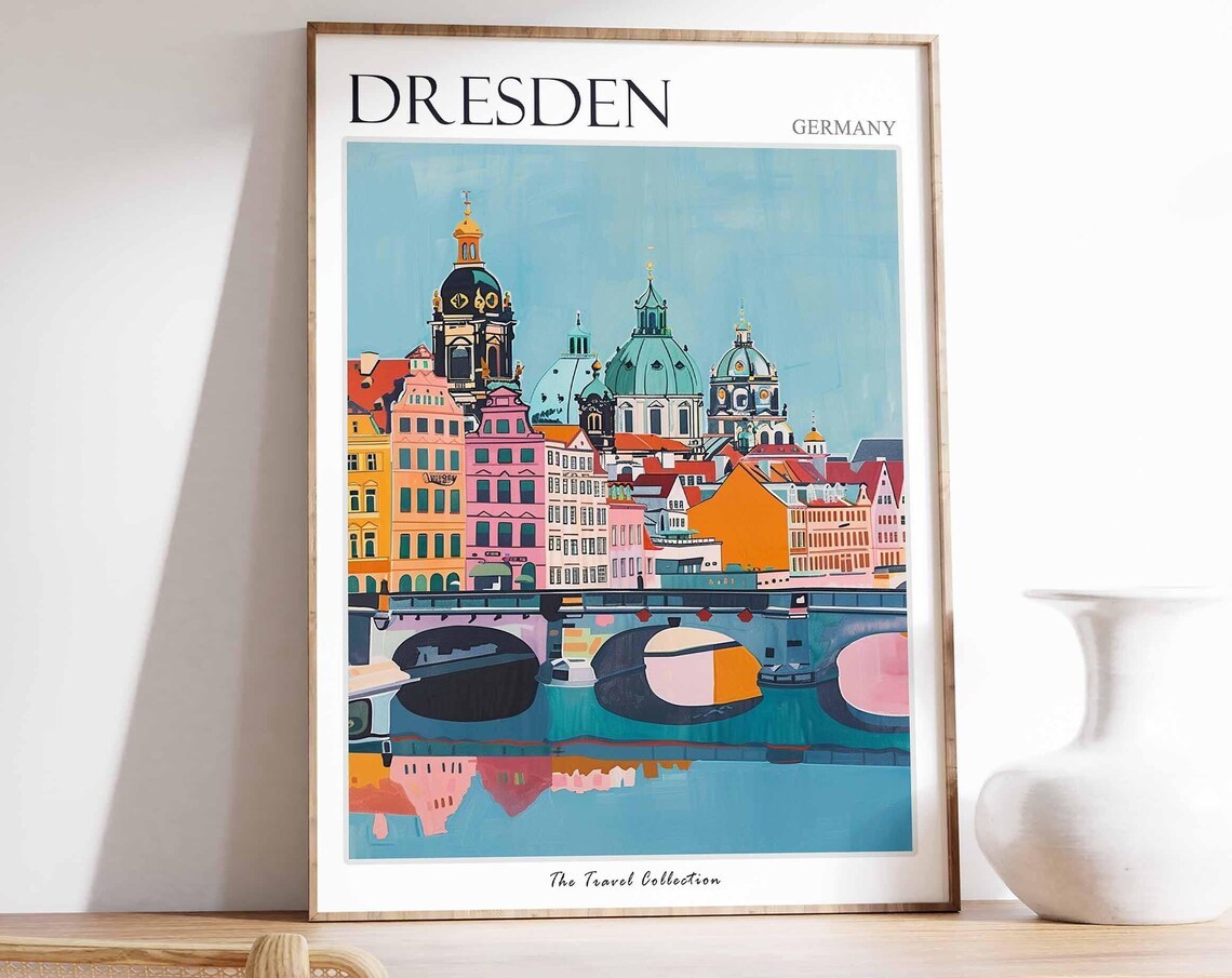 Dresden Germany Colorful Old Town Skyline over the Elbe River Poster