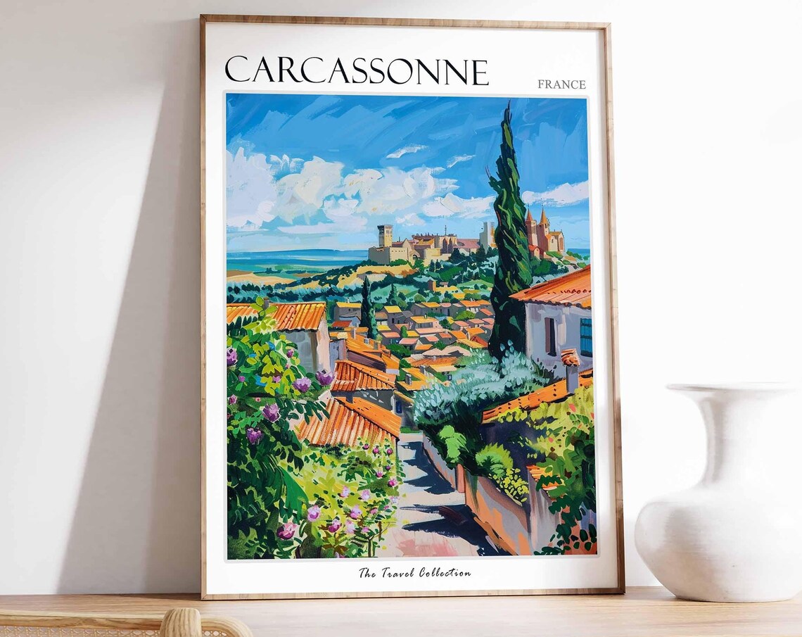 Carcassonne France Medieval Walled Town Hilltop Scenic View Poster