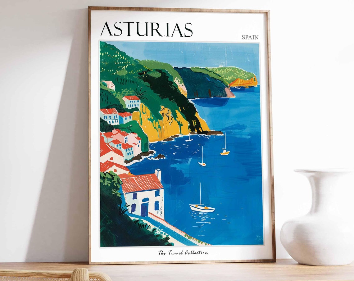 Asturias Poster Spain Travel Print Spanish Decor Europe Travel Poster European Wall Art Botanical Print Asturias Travel Poster