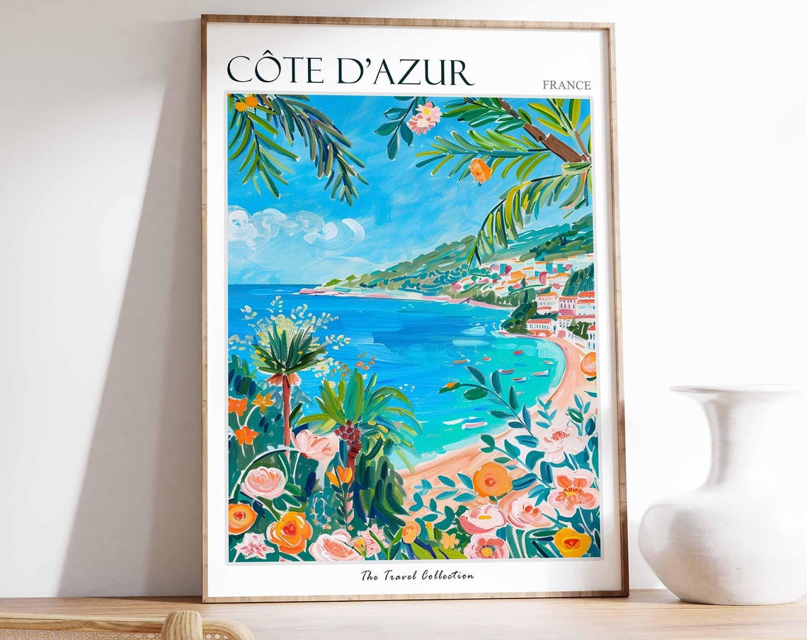 Cte Dazur Poster France Travel Print French Decor Europe Travel Poster European Wall Art Cte Dazur Gift Cte Dazur Travel Poster