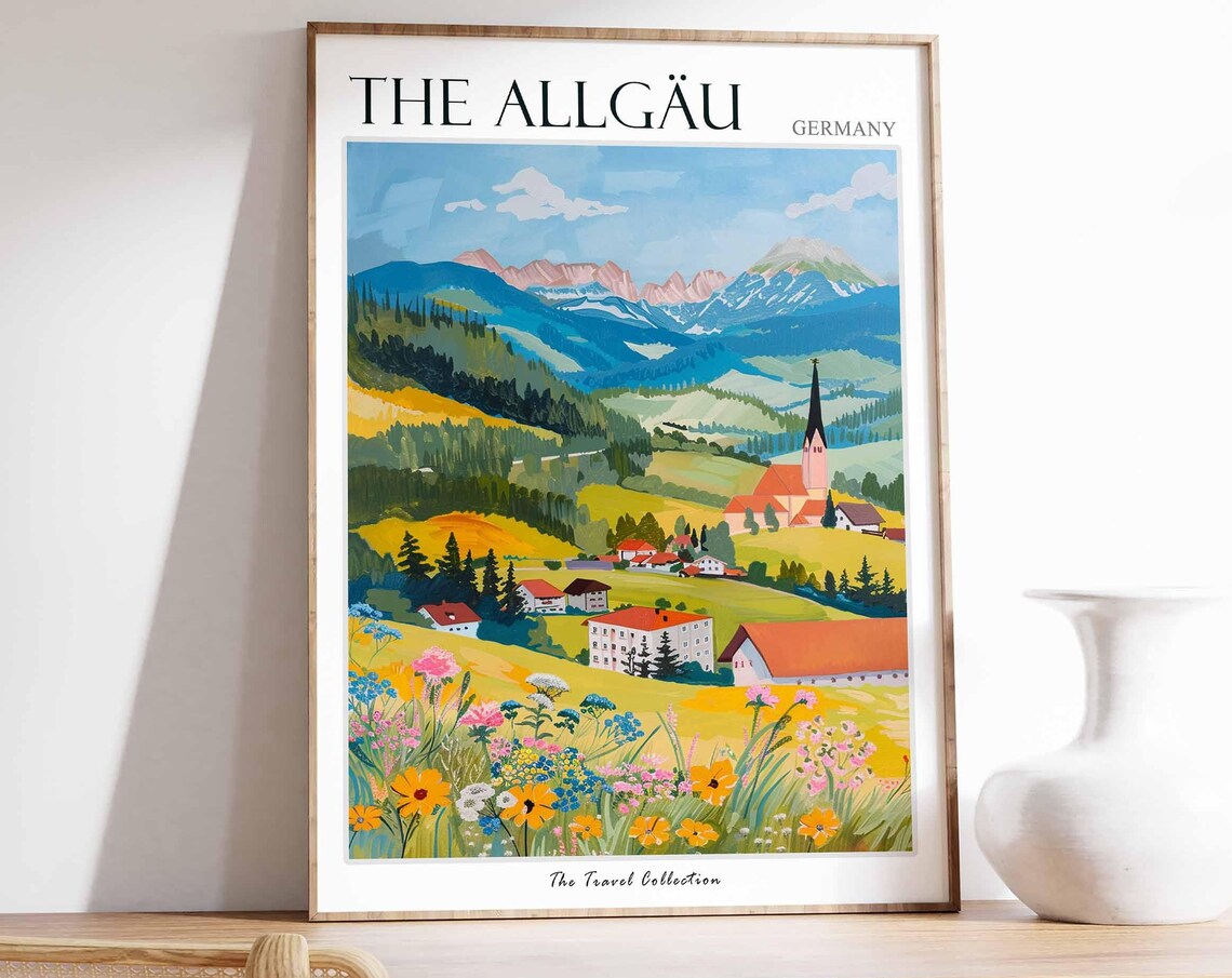 The Allgau Germany Alpine Valley Village Wildflowers Travel Poster