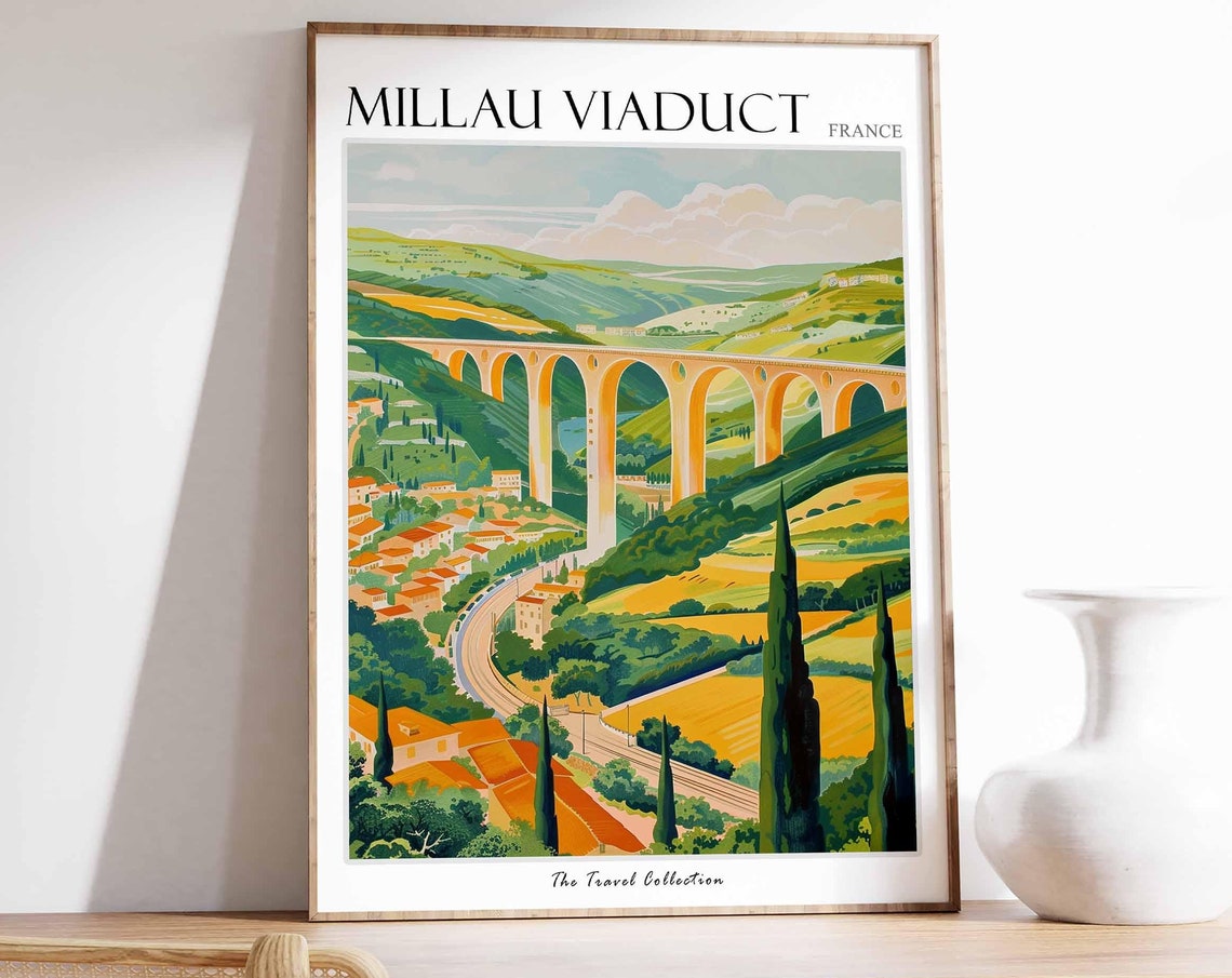 Viaduc De Millau Poster France Travel Print French Decor Europe Travel Poster European Wall Art Viaduc De Millau Travel Poster