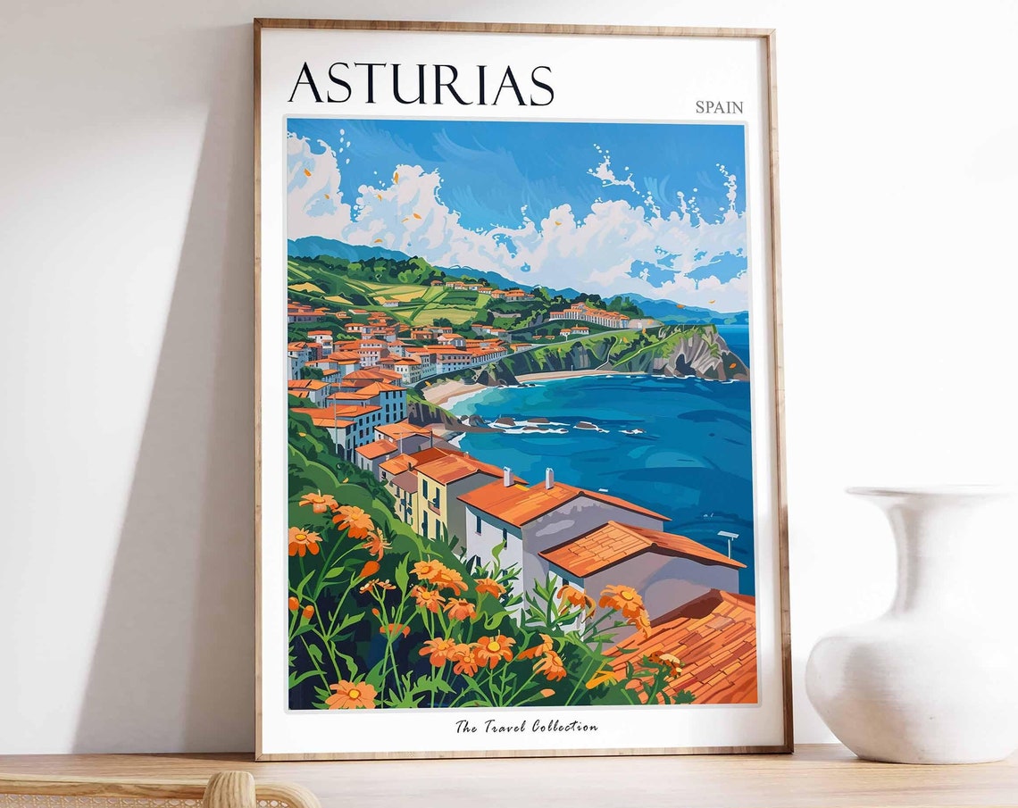 Asturias Poster Spain Travel Print Spanish Decor Europe Travel Poster European Wall Art Botanical Print Asturias Travel Poster