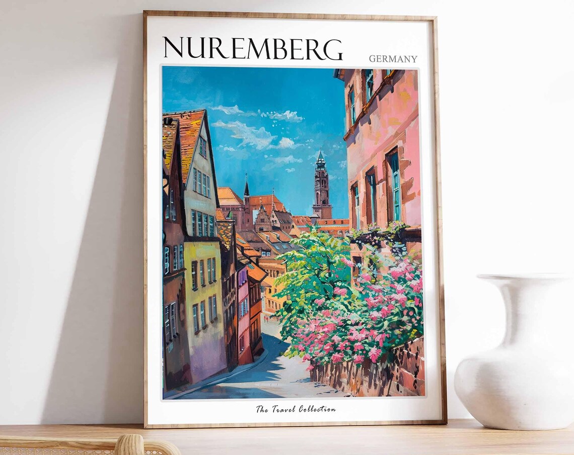 Nuremberg Germany Old Town Street Flowers City Travel Art Poster