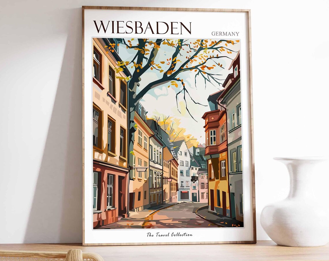 Wiesbaden Germany Old Town Autumn Street Painted Travel Poster