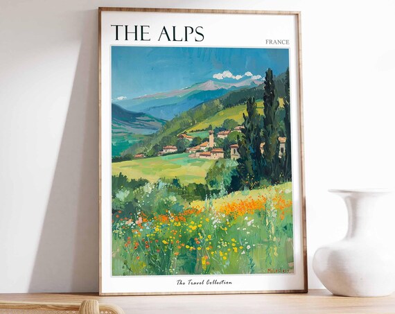 The Alps Poster France Travel Print French Decor Europe Travel Poster European Wall Art Mountain Print The Alps Travel Poster
