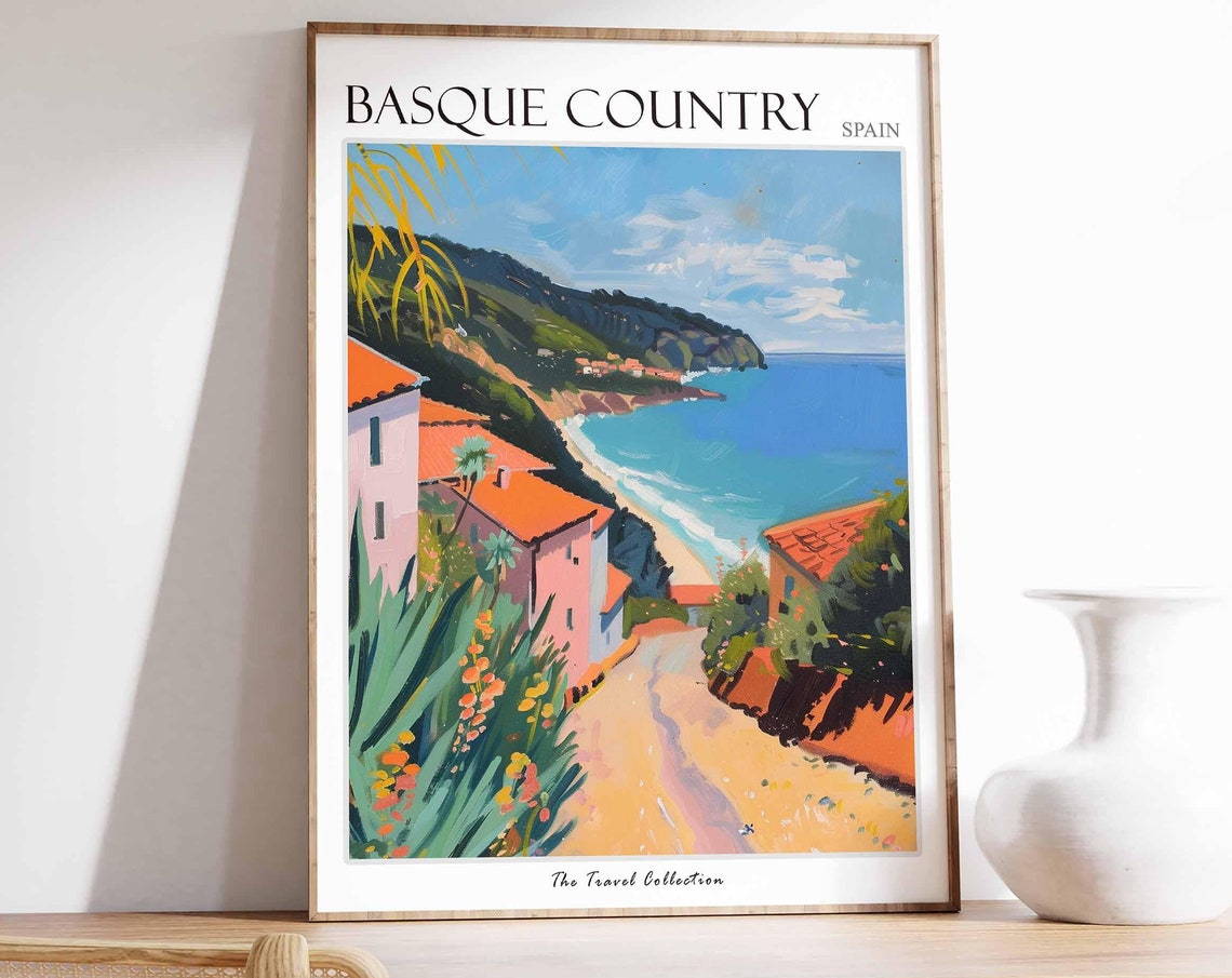 Basque Country Poster Spain Travel Print Spanish Decor Europe Travel Poster European Wall Art Sea Print Basque Country Travel Poster