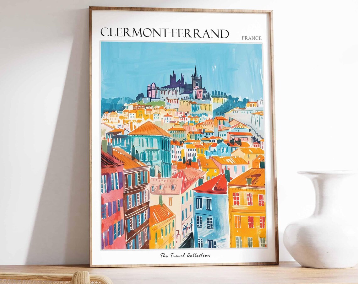 Clermont-Ferrand France Colorful Cityscape Cathedral Hill Poster