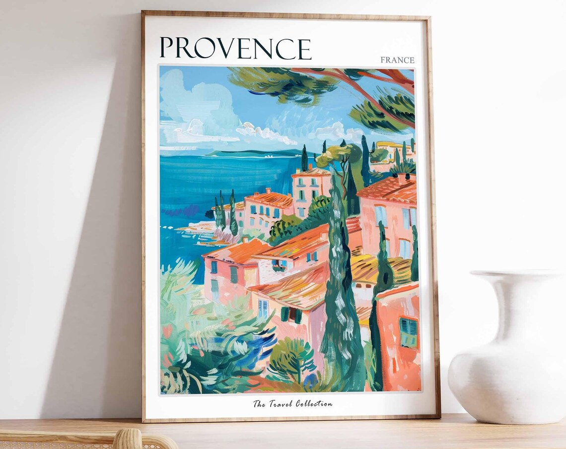 Provence Coastal Village Cypress Trees Blue Sea France Poster