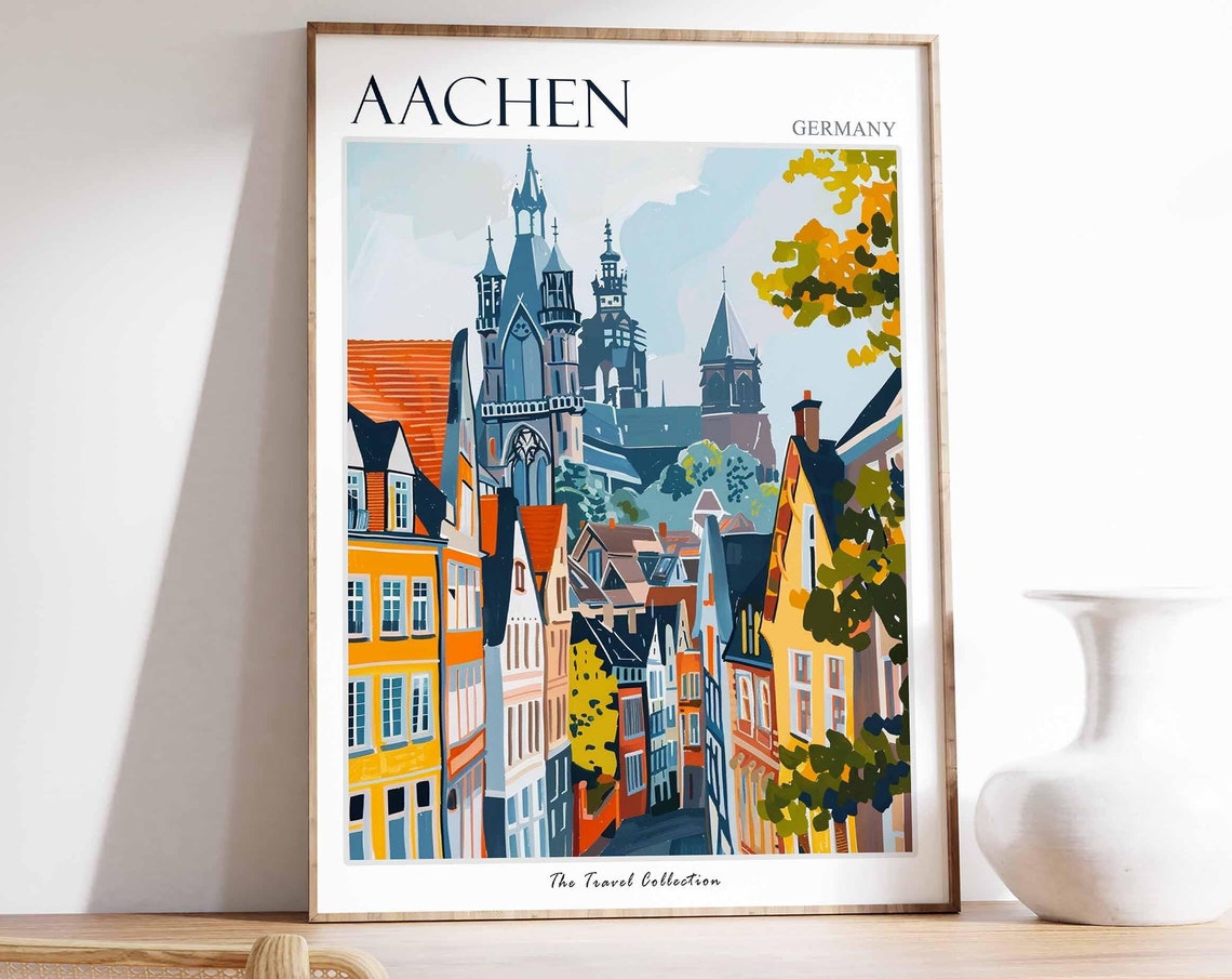 Aachen Germany Cathedral Old Town Buildings Illustration Poster