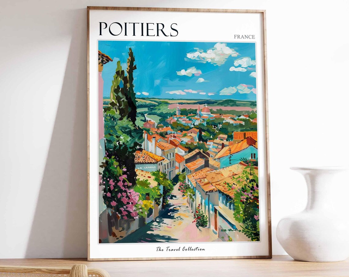 Poitiers France Historic Old Town Rooftops Colorful Street Art Poster