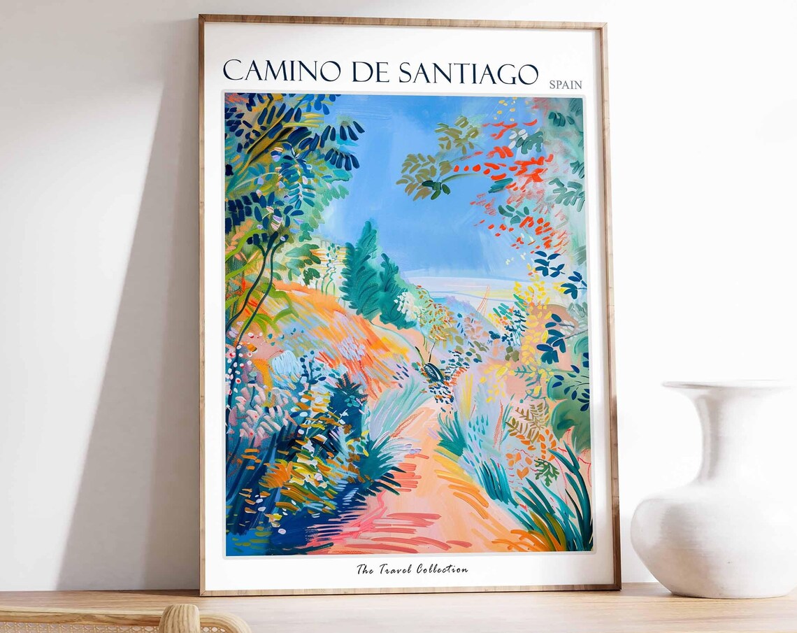 Camino De Santiago Spain Trail Path Flowers Painted Travel Poster
